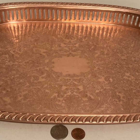 Vintage Copper Metal Serving Tray, Platter, Plate - Picture 2 of 5
